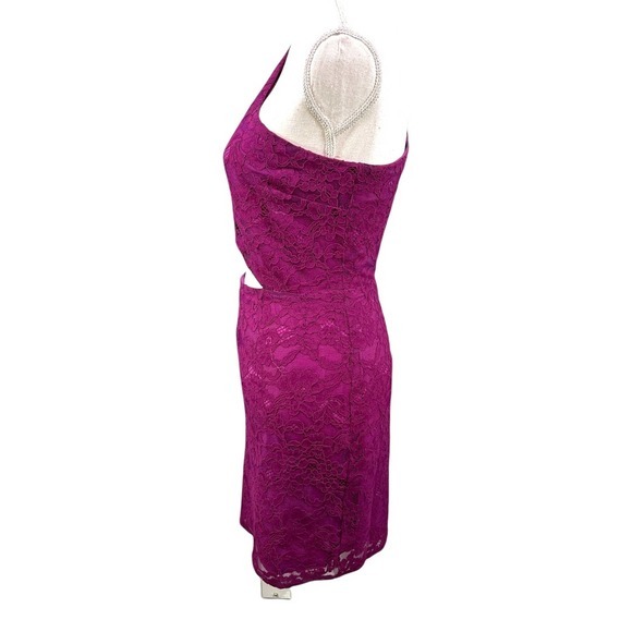 NBD x Naven‎ Elina One Shoulder Waist Cut Out Lace Mini Dress in Magenta - Picture 6 of 10